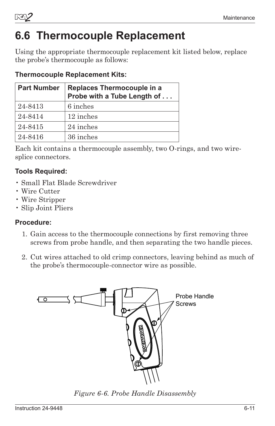 6 thermocouple replacement -11, 6 thermocouple replacement | Bacharach PCA 2 24-9448 User Manual | Page 91 / 108