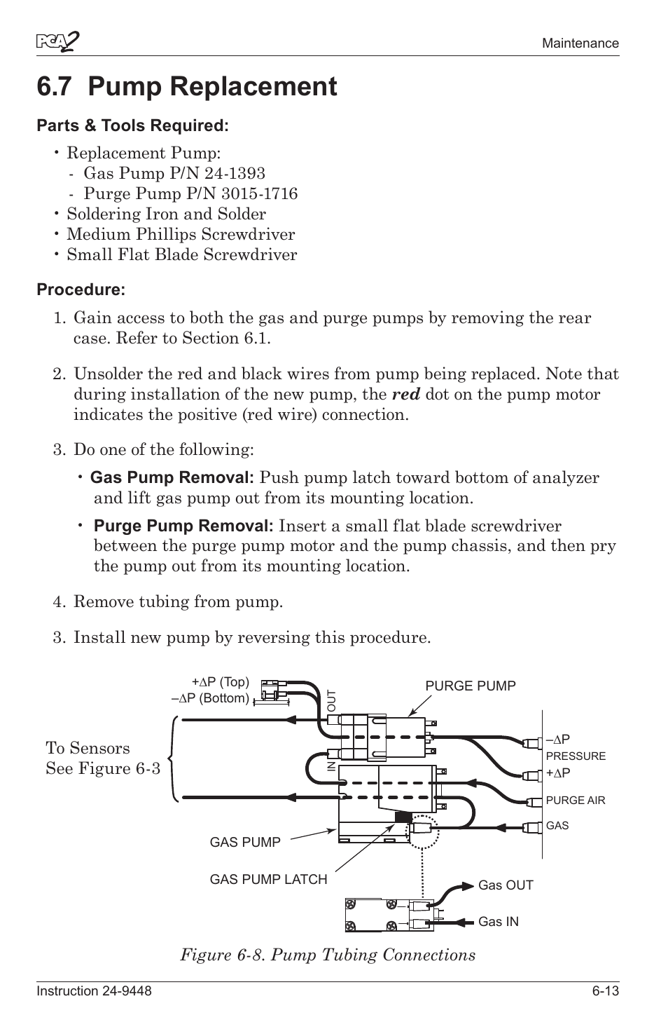 7 pump replacement -13, 7 pump replacement | Bacharach PCA 2 24-9448 User Manual | Page 93 / 108