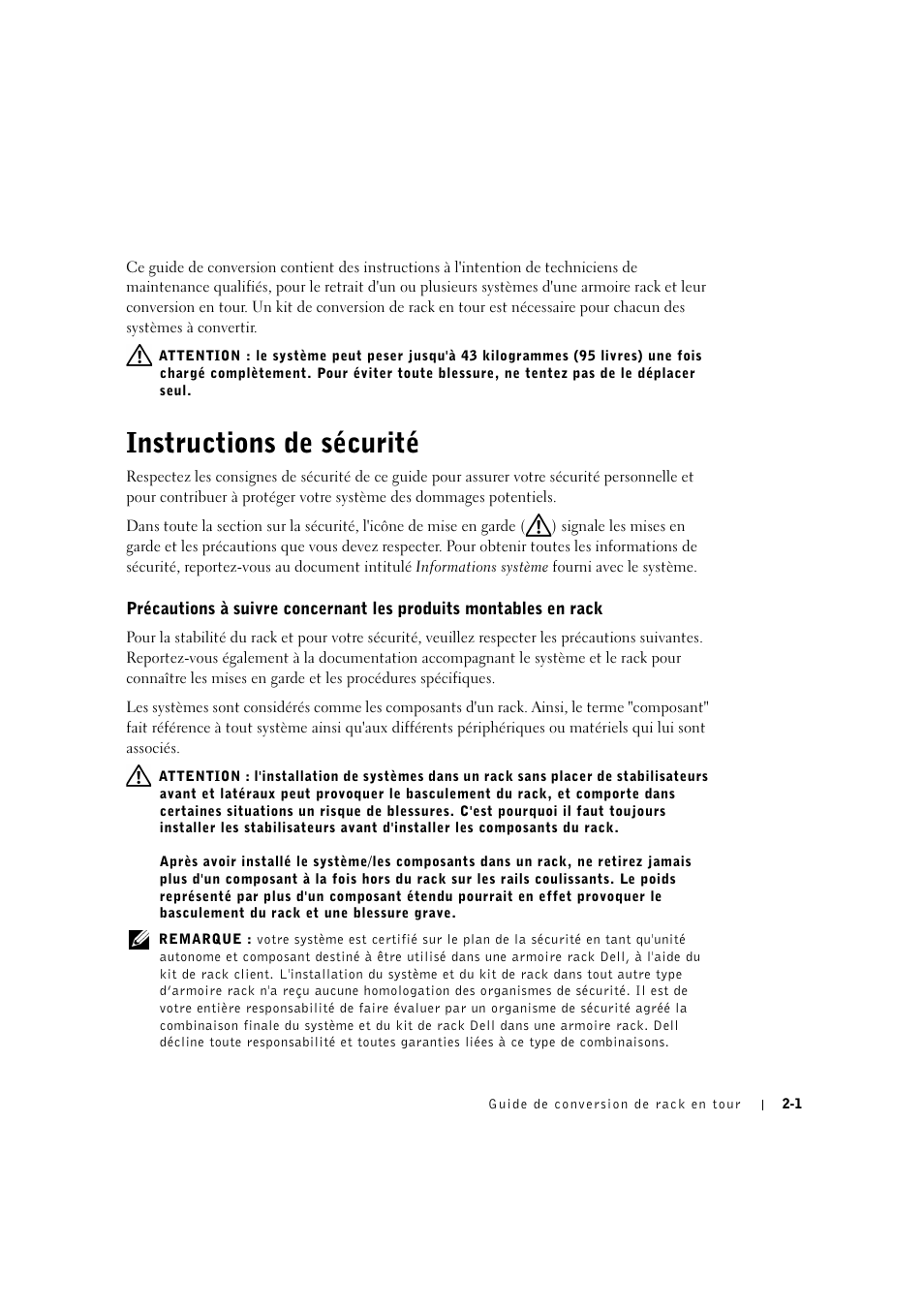 Instructions de sécurité | Dell PowerEdge 2600 User Manual | Page 23 / 90