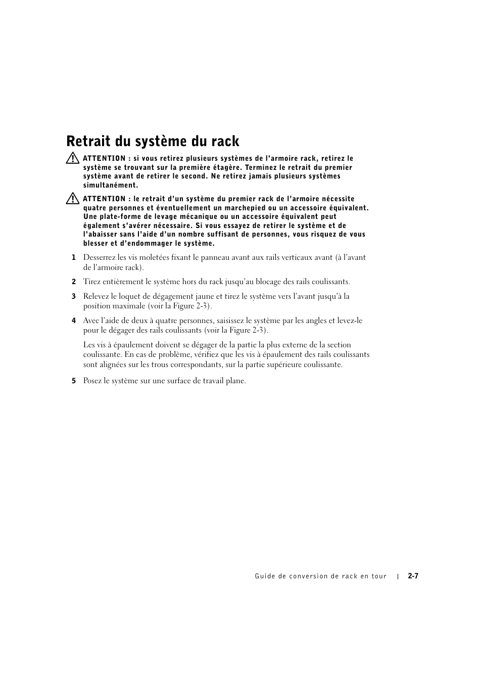 Retrait du système du rack | Dell PowerEdge 2600 User Manual | Page 29 / 90