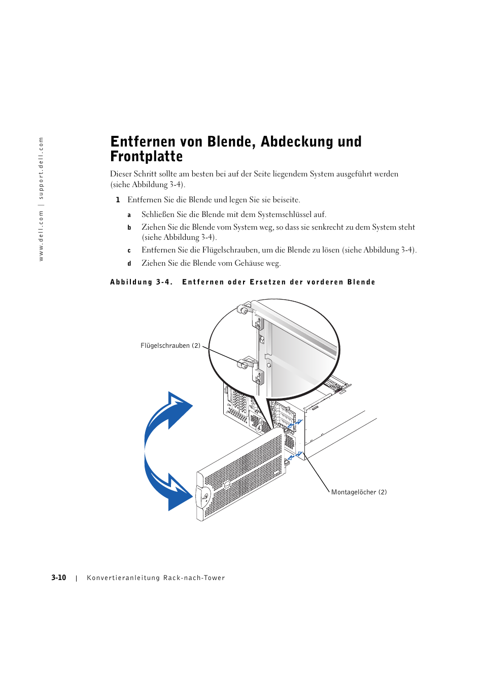 Entfernen von blende, abdeckung und frontplatte | Dell PowerEdge 2600 User Manual | Page 50 / 90