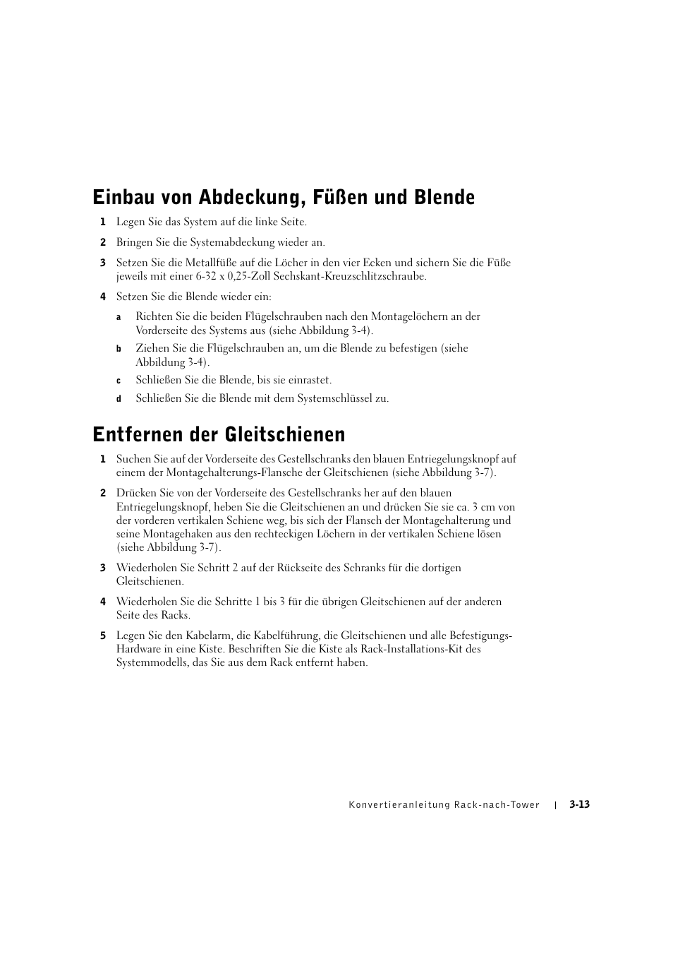 Einbau von abdeckung, füßen und blende, Entfernen der gleitschienen, Einbau von abdeckung, füßen und blende -13 | Entfernen der gleitschienen -13 | Dell PowerEdge 2600 User Manual | Page 53 / 90