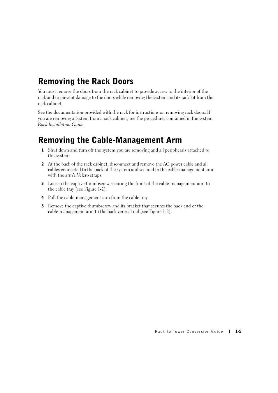 Removing the rack doors, Removing the cable-management arm, Removing the rack doors -4 | Removing the cable-management arm -5 | Dell PowerEdge 2600 User Manual | Page 9 / 90