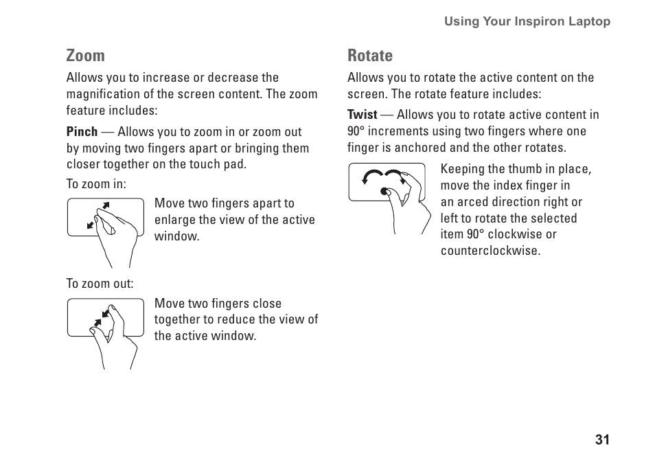 Zoom, Rotate | Dell Inspiron 13 (N3010, Mid 2010) User Manual | Page 33 / 90