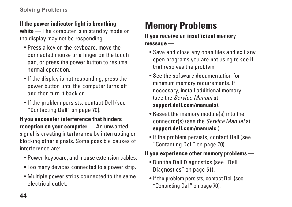 Memory problems | Dell Inspiron 13 (N3010, Mid 2010) User Manual | Page 46 / 90