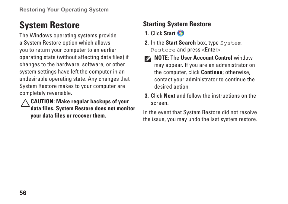 System restore | Dell Inspiron 13 (N3010, Mid 2010) User Manual | Page 58 / 90