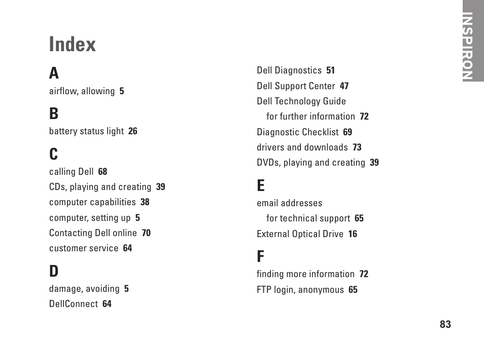 Index | Dell Inspiron 13 (N3010, Mid 2010) User Manual | Page 85 / 90