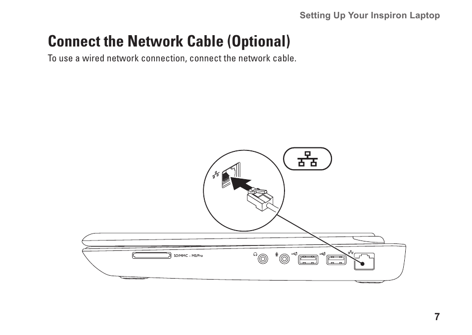 Connect the network cable (optional) | Dell Inspiron 13 (N3010, Mid 2010) User Manual | Page 9 / 90
