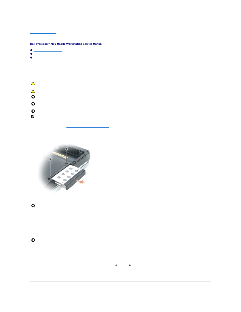 Hard drive, Removing the hard drive, Replacing the hard drive | Dell Precision M90 User Manual | Page 30 / 55