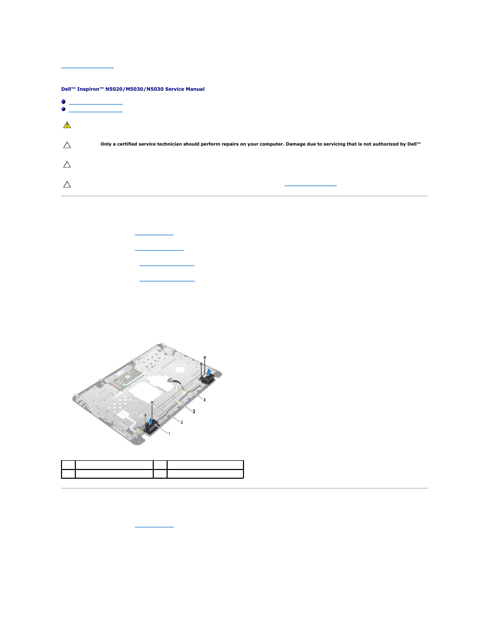 Speakers, Removing the speakers, Replacing the speakers | Dell Inspiron 15 (M5030, Mid 2010) User Manual | Page 37 / 41