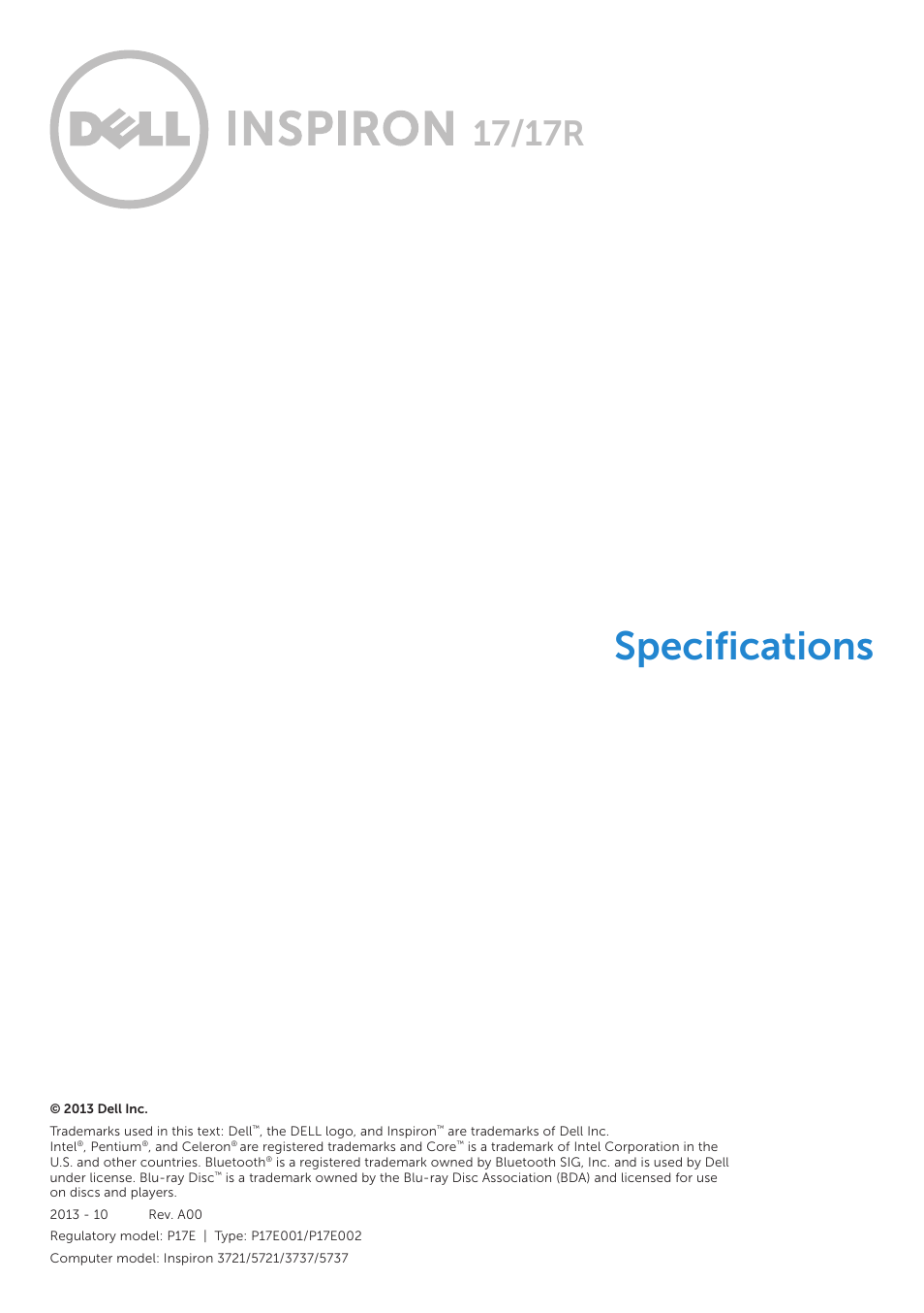 Dell Inspiron 17 (3721, Early 2013) User Manual | 7 pages