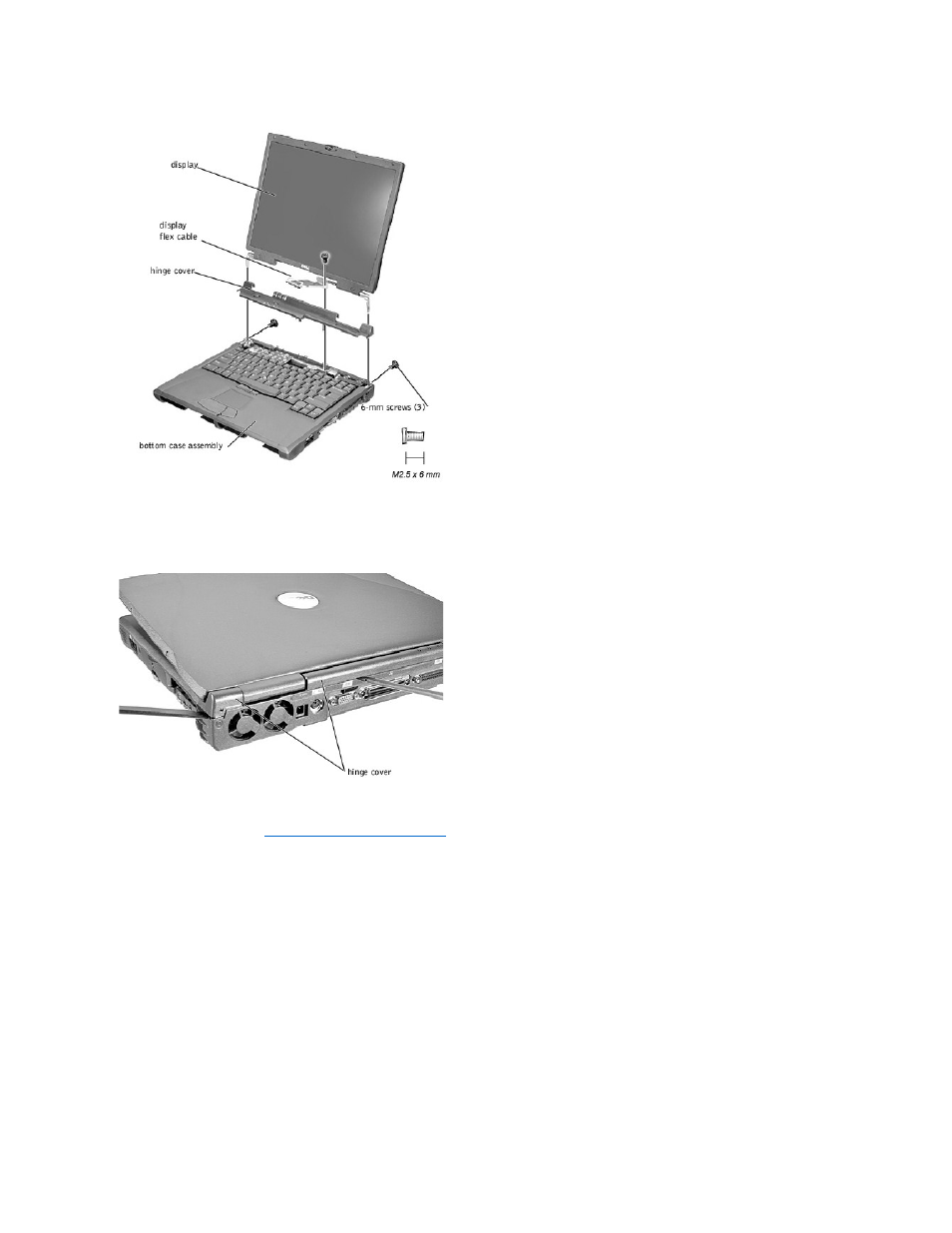 Removing the hinge cover, Removing the display assembly | Dell Latitude C810 User Manual | Page 12 / 28