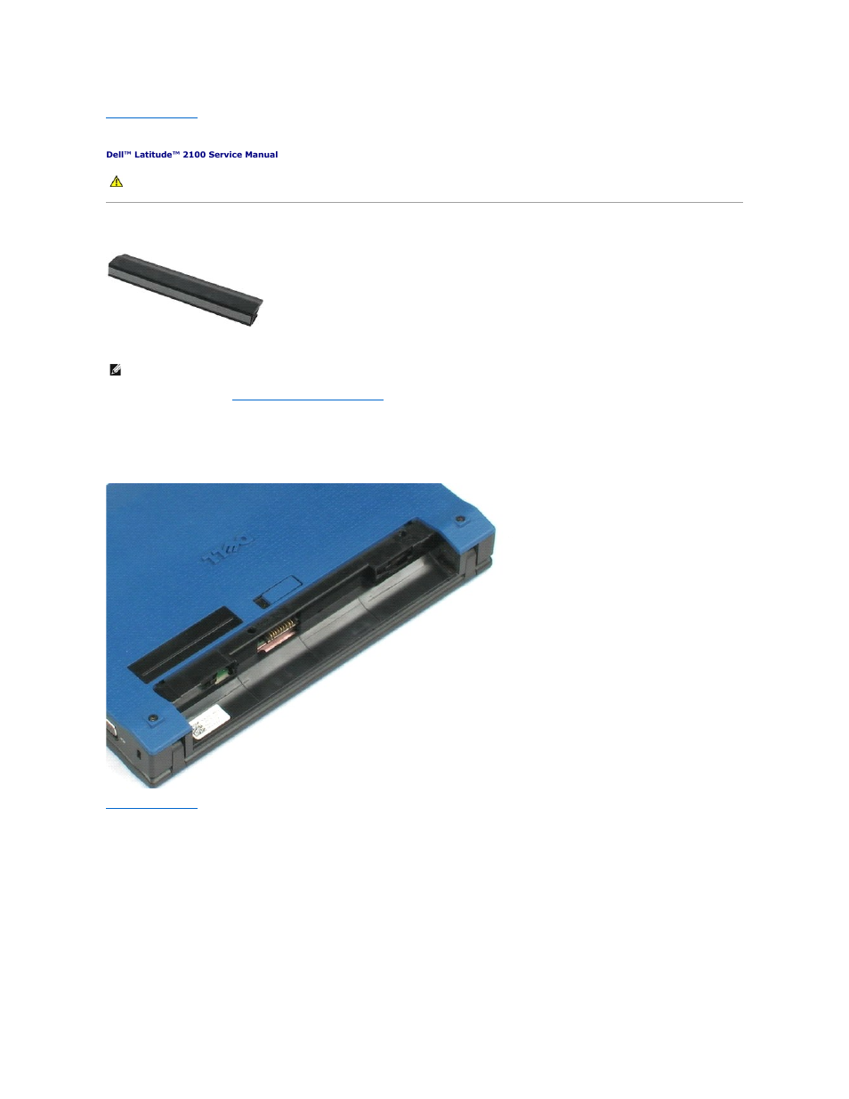 Battery, Removing the battery | Dell Latitude 2100 (Mid 2009) User Manual | Page 12 / 37