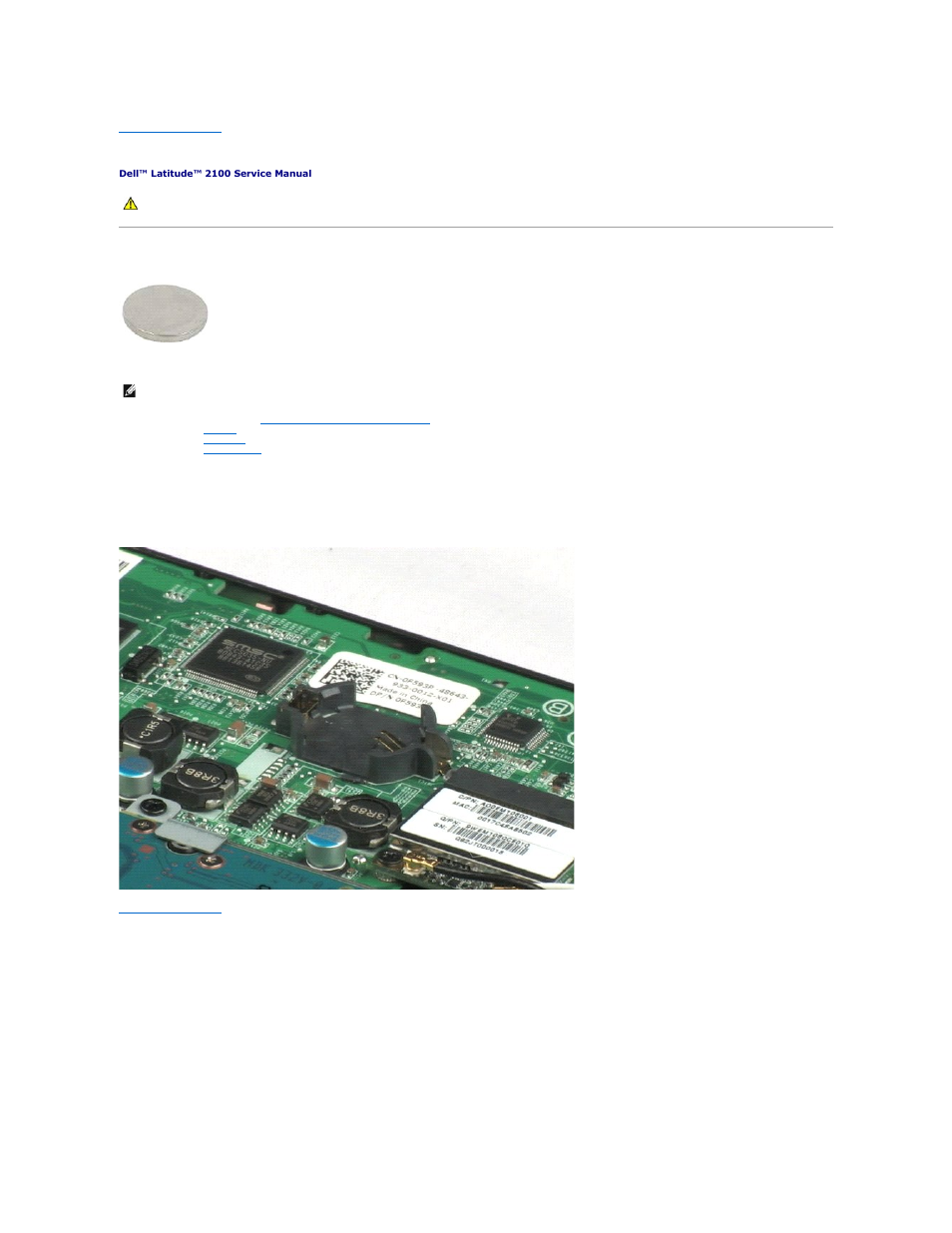 Coin-cell battery, Removing the coin-cell battery | Dell Latitude 2100 (Mid 2009) User Manual | Page 17 / 37
