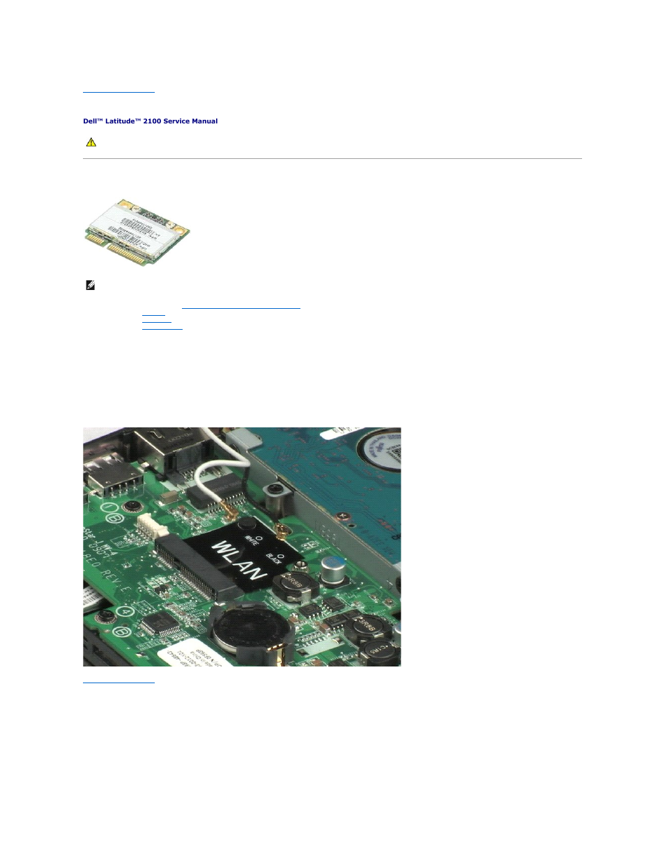 Wireless local area network (wlan) card, Removing the wlan card | Dell Latitude 2100 (Mid 2009) User Manual | Page 18 / 37