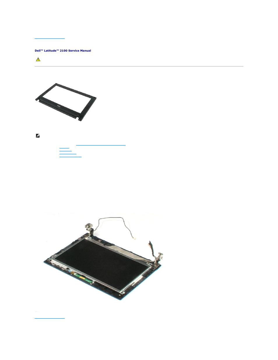 Display bezel, Removing the display bezel | Dell Latitude 2100 (Mid 2009) User Manual | Page 24 / 37