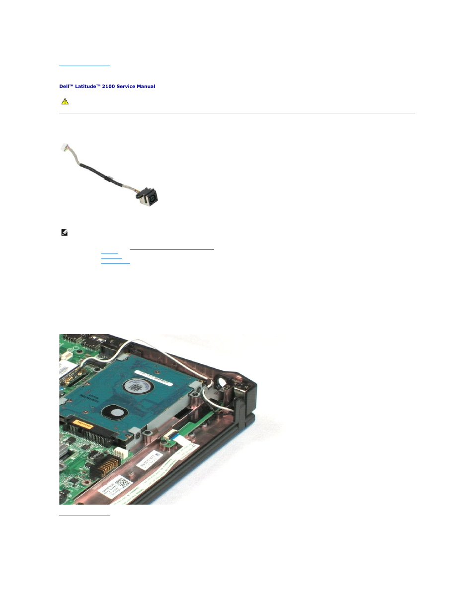Dc power cable, Removing the dc power cable | Dell Latitude 2100 (Mid 2009) User Manual | Page 32 / 37