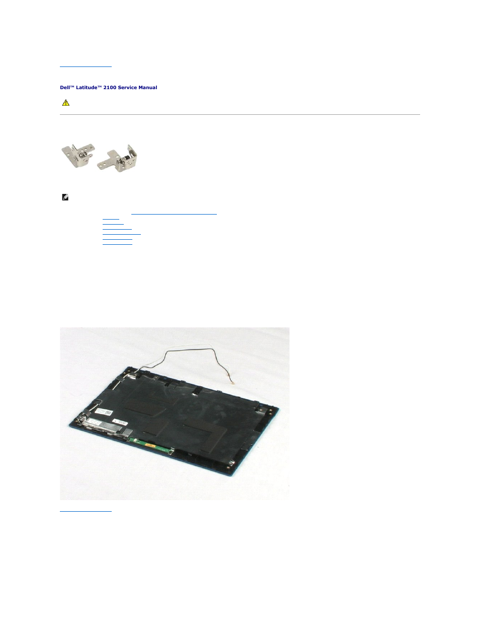 Display hinges, Removing the display hinges | Dell Latitude 2100 (Mid 2009) User Manual | Page 35 / 37