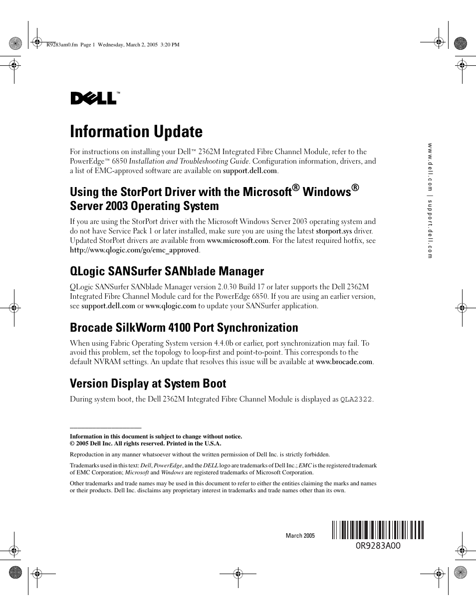 Dell PowerEdge 6850 User Manual | 1 page