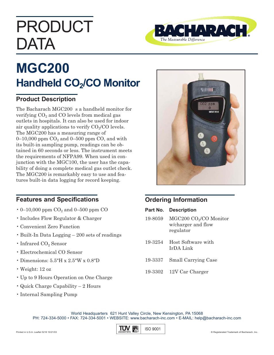 Bacharach MGC200 User Manual | 1 page