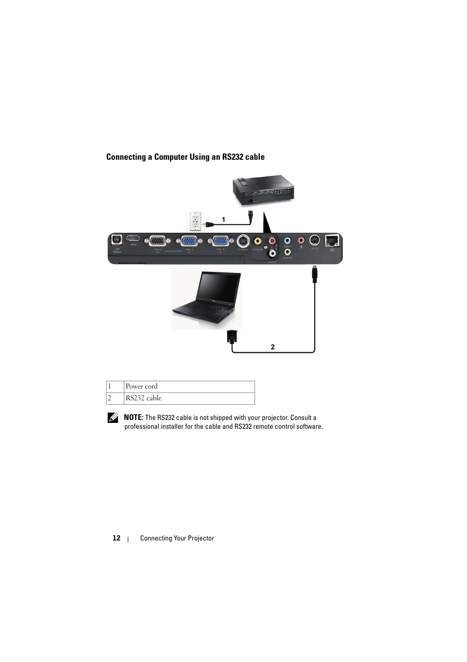 Connecting a computer using an rs232 cable | Dell 1510X Projector User Manual | Page 12 / 80