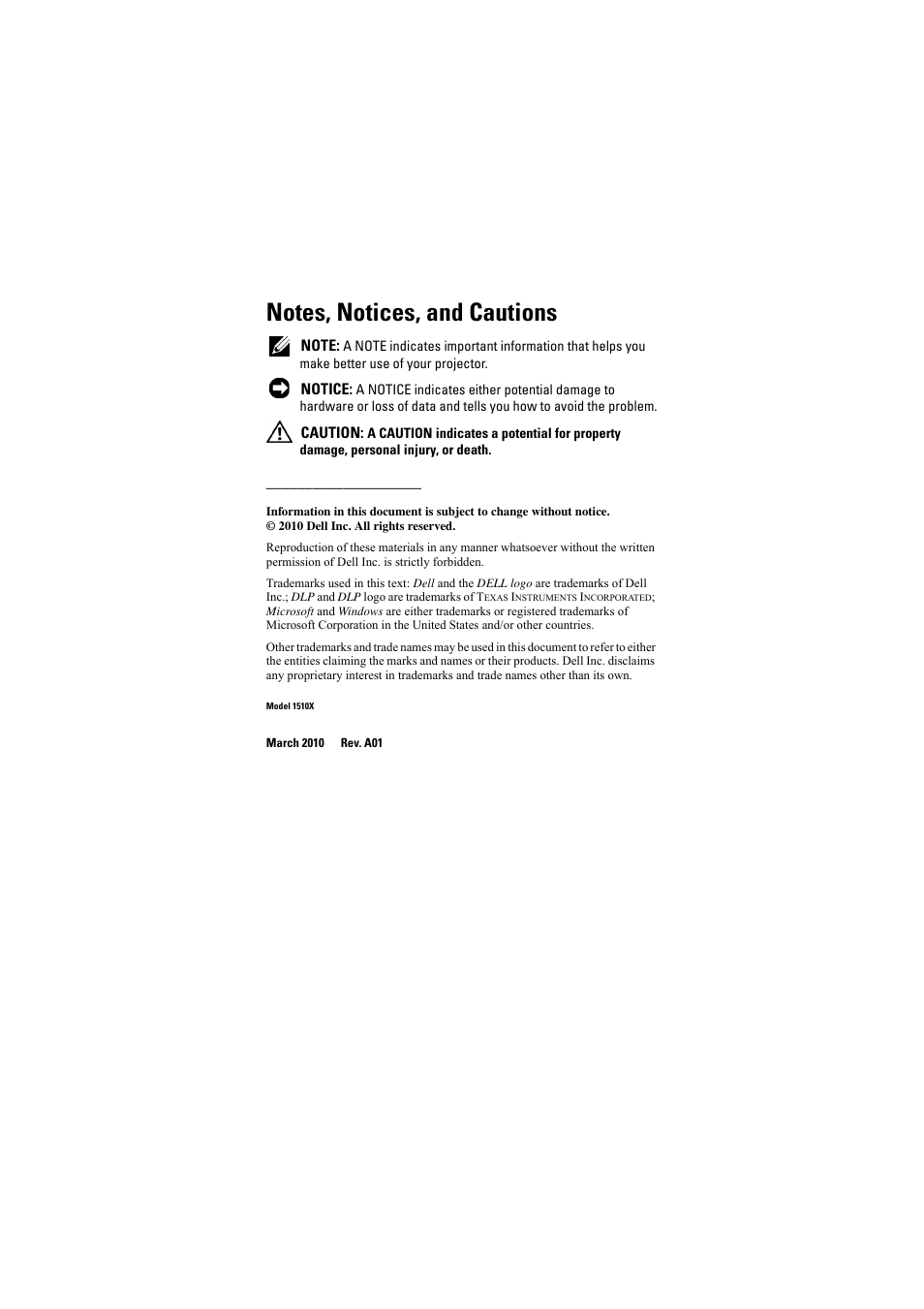 Dell 1510X Projector User Manual | Page 2 / 80