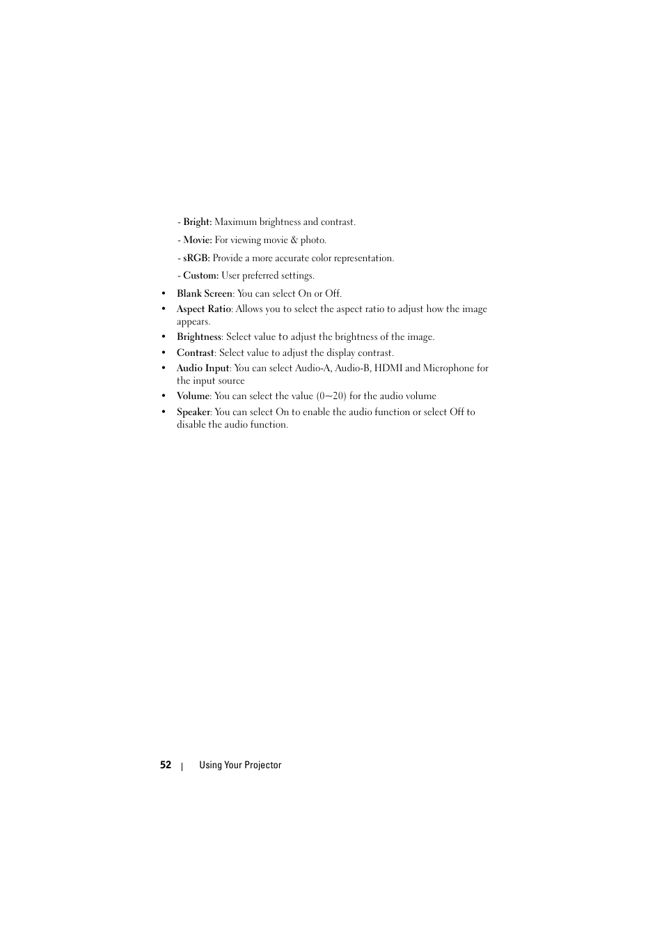Dell 1510X Projector User Manual | Page 52 / 80