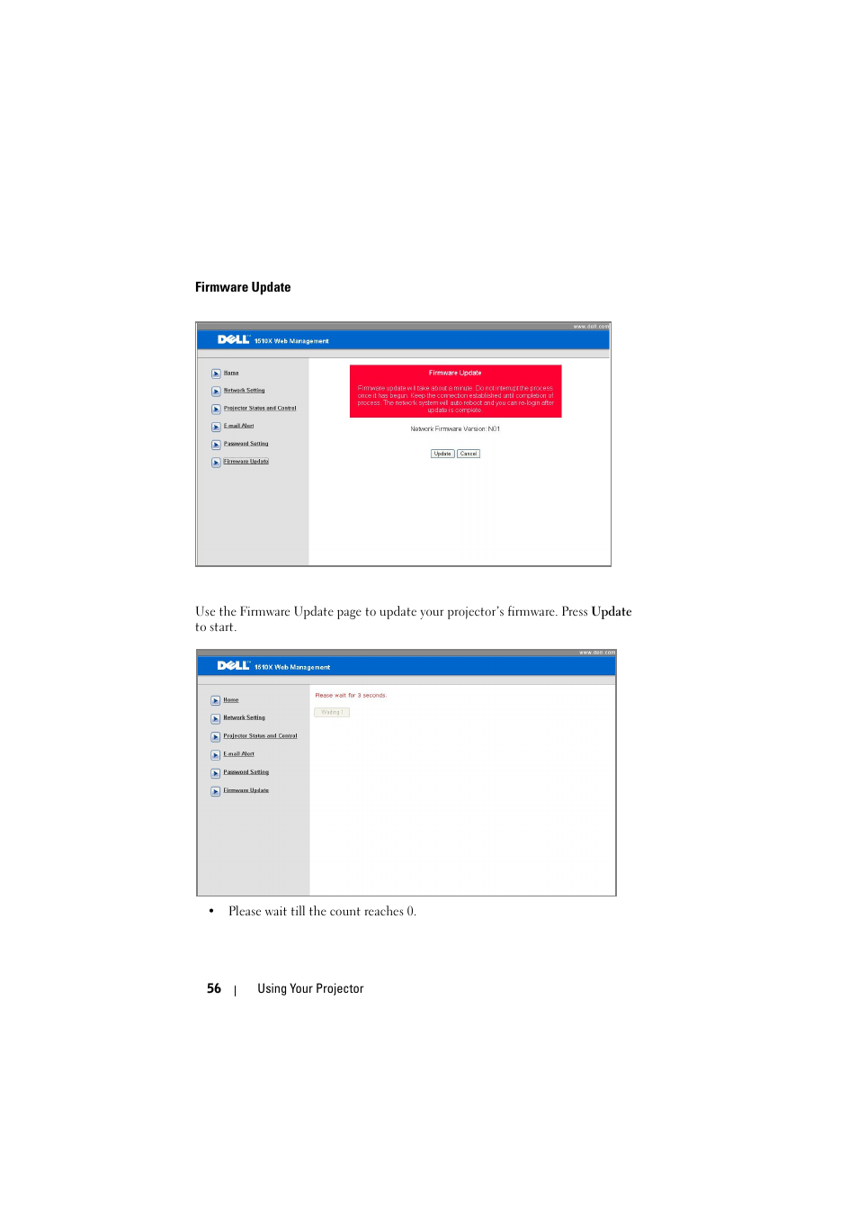 Firmware update | Dell 1510X Projector User Manual | Page 56 / 80