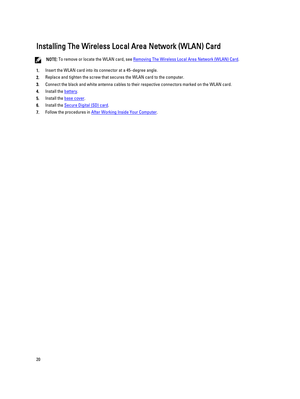 To install the wlan card, see | Dell Vostro V130 (Late 2010) User Manual | Page 20 / 71