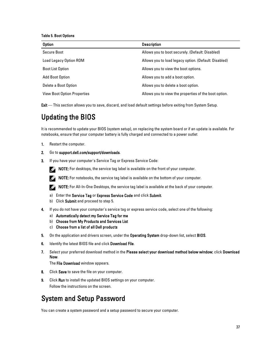 Updating the bios, System and setup password | Dell Vostro 2521 (Early 2013) User Manual | Page 37 / 53