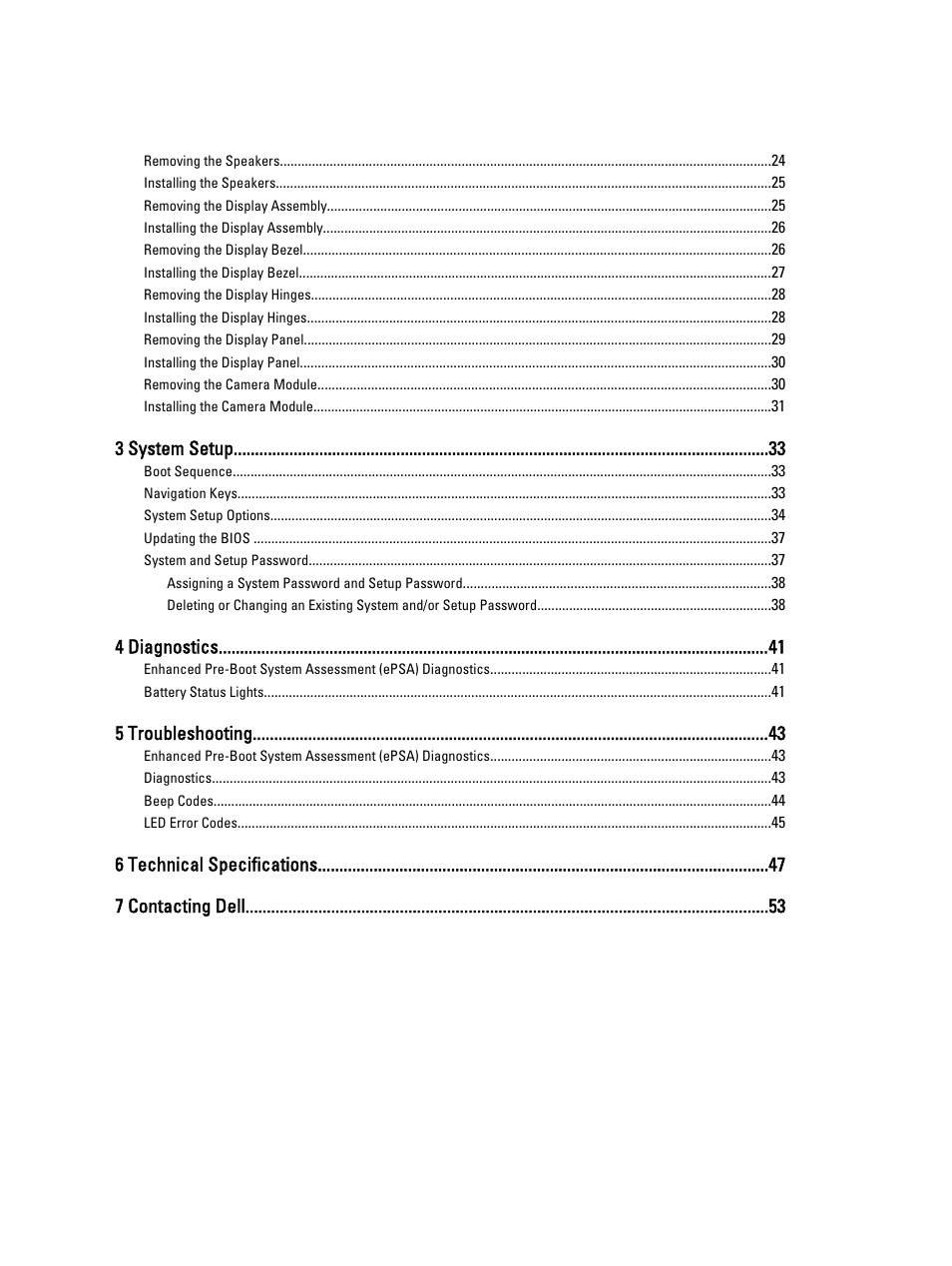 3 system setup, 4 diagnostics, 5 troubleshooting | 6 technical specifications 7 contacting dell | Dell Vostro 2521 (Early 2013) User Manual | Page 4 / 53