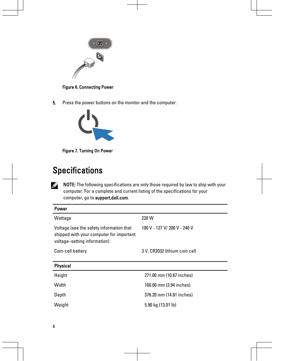 Specifications | Dell Vostro 270s (Late 2012) User Manual | Page 4 / 6