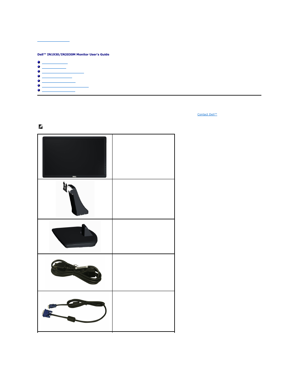 About your monitor, Package contents | Dell IN1930 Monitor User Manual | Page 2 / 41