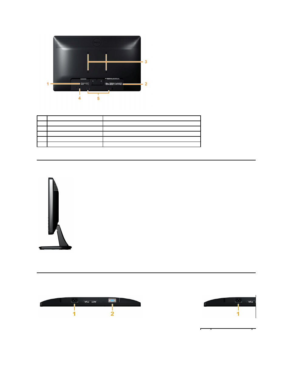 Side view, Bottom view | Dell IN1930 Monitor User Manual | Page 4 / 41