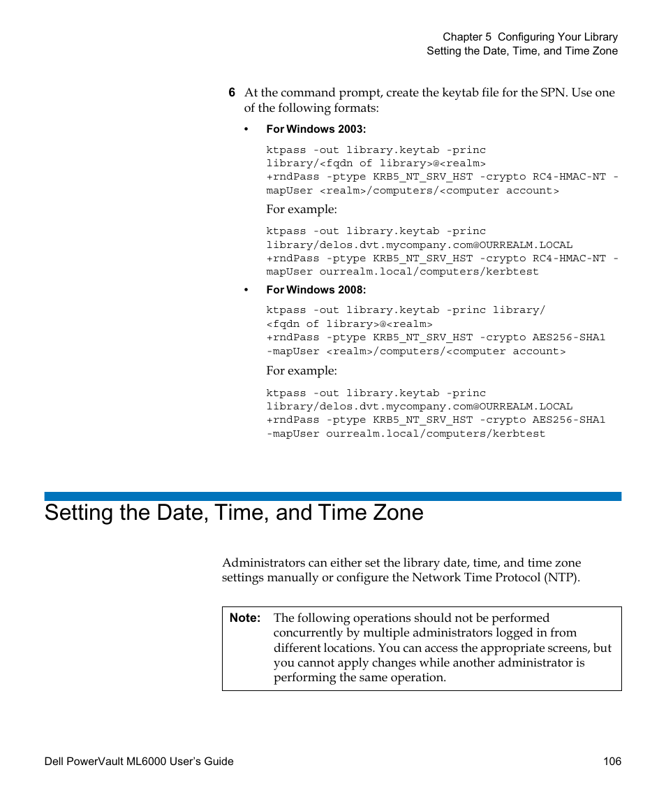 Setting the date, time, and time zone | Dell PowerVault ML6000 User Manual | Page 106 / 438