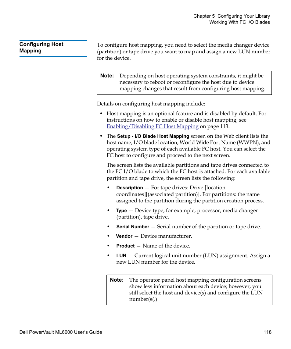 Configuring host mapping, Configuring, Host mapping | Dell PowerVault ML6000 User Manual | Page 118 / 438