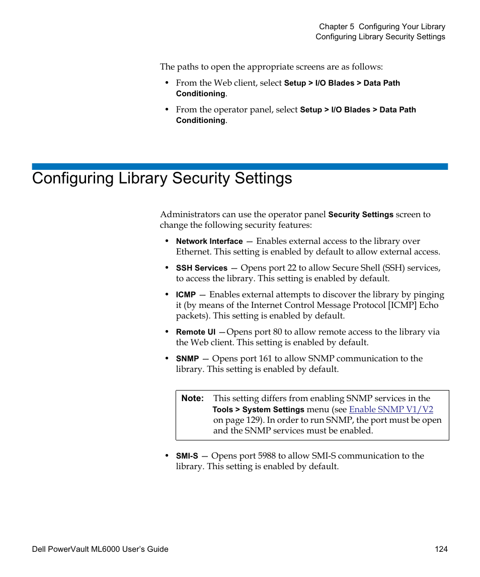 Configuring library security settings, Screen. see | Dell PowerVault ML6000 User Manual | Page 124 / 438
