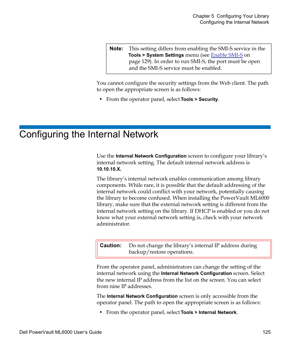 Configuring the internal network | Dell PowerVault ML6000 User Manual | Page 125 / 438