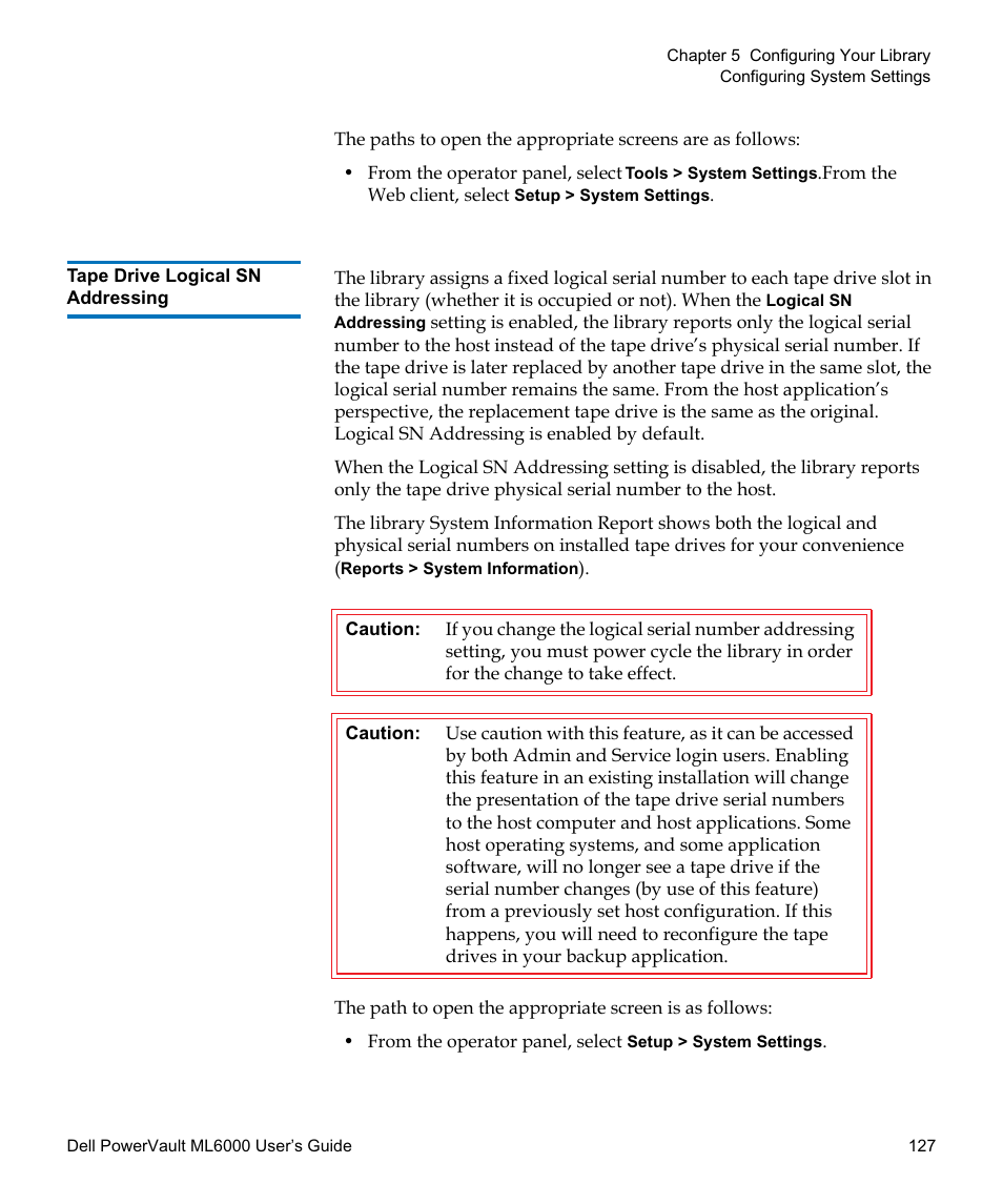 Tape drive logical sn addressing | Dell PowerVault ML6000 User Manual | Page 127 / 438