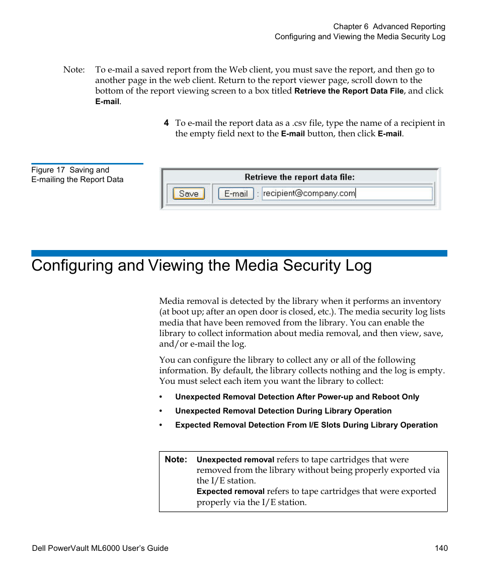 Configuring and viewing the media security log | Dell PowerVault ML6000 User Manual | Page 140 / 438