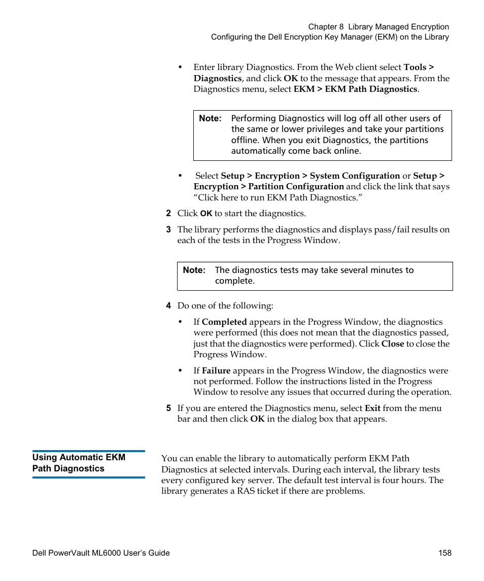 Using automatic ekm path diagnostics | Dell PowerVault ML6000 User Manual | Page 158 / 438