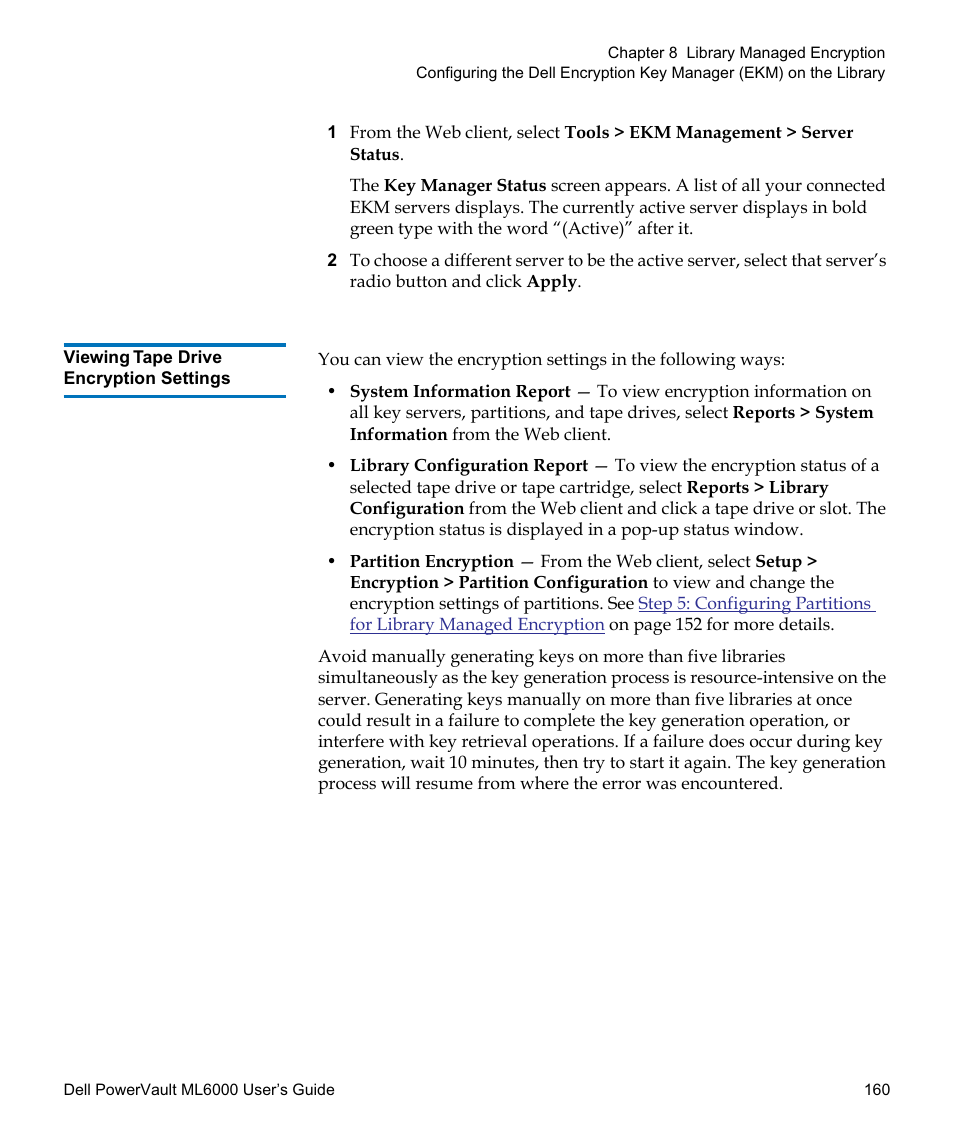 Viewing tape drive encryption settings | Dell PowerVault ML6000 User Manual | Page 160 / 438