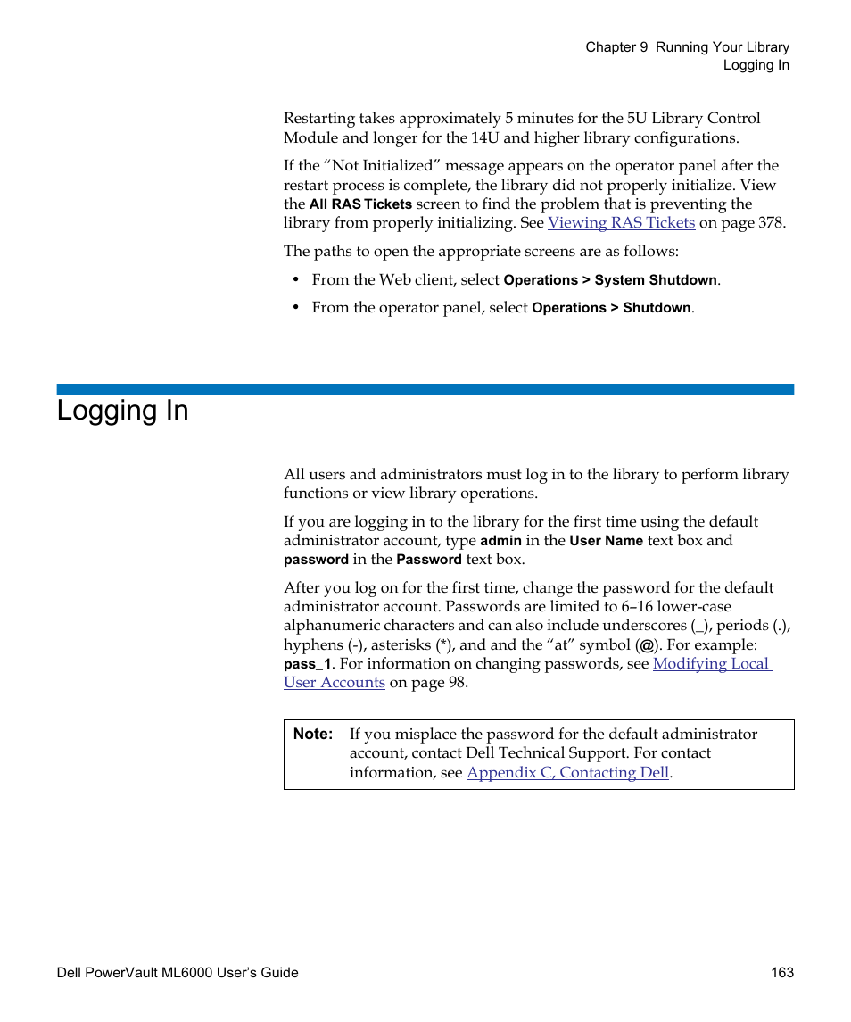 Logging in | Dell PowerVault ML6000 User Manual | Page 163 / 438