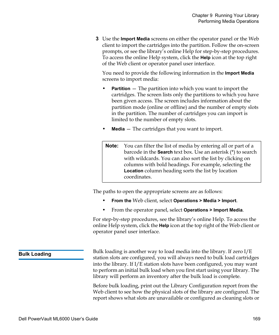Bulk loading, Bulk, Loading | Dell PowerVault ML6000 User Manual | Page 169 / 438