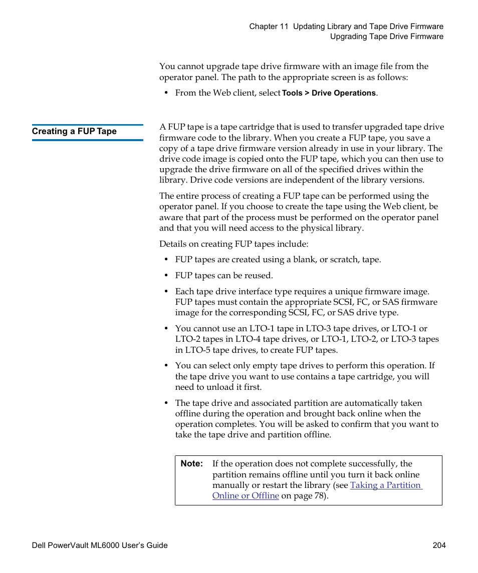 Creating a fup tape | Dell PowerVault ML6000 User Manual | Page 204 / 438
