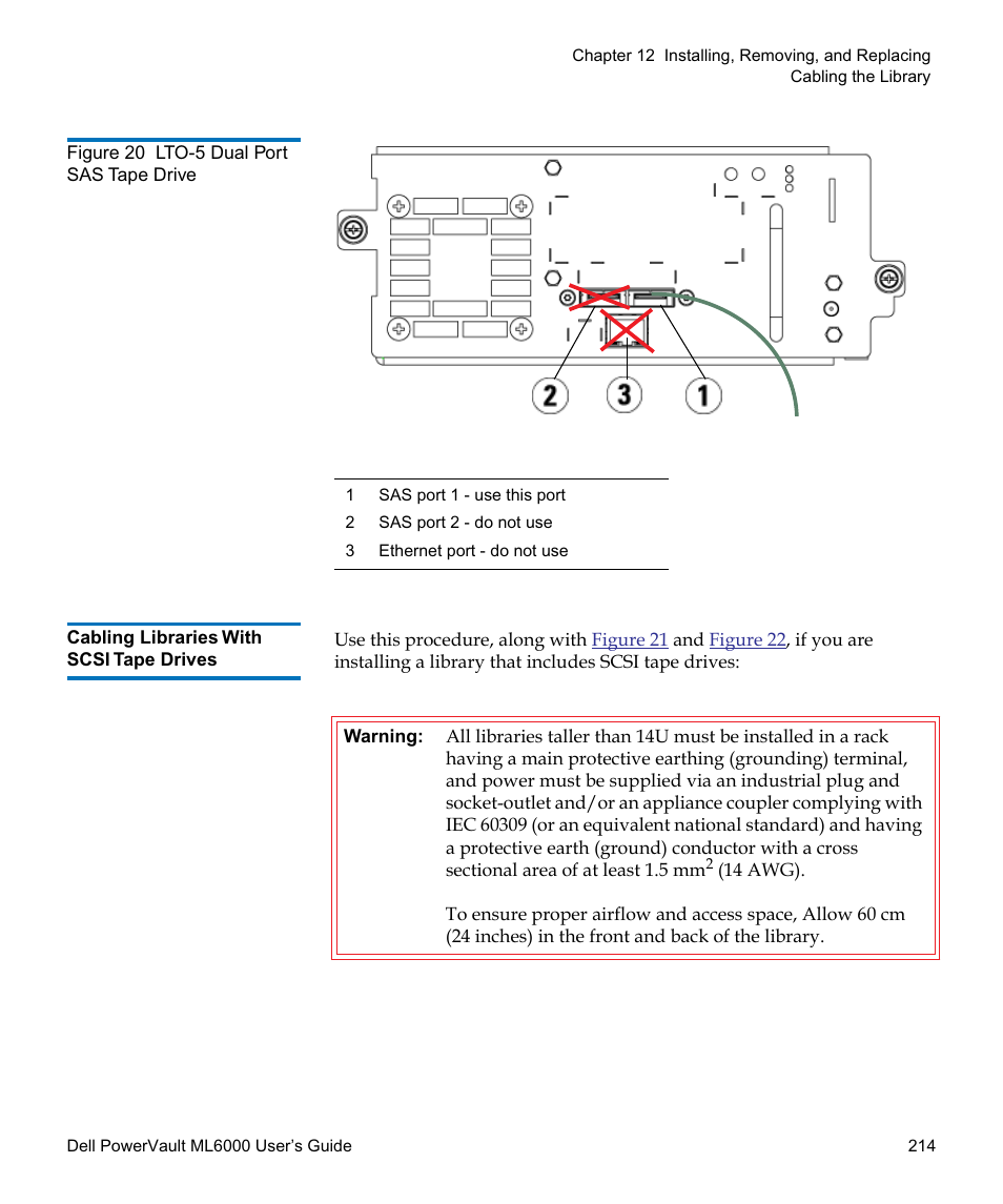 Cabling libraries with scsi tape drives, Figure 20, For details | Dell PowerVault ML6000 User Manual | Page 214 / 438