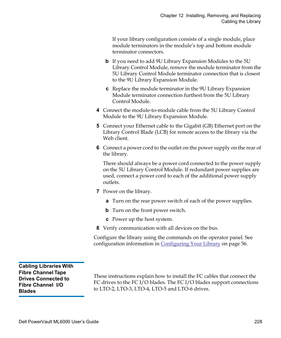 Fibre channel i/o blades | Dell PowerVault ML6000 User Manual | Page 228 / 438
