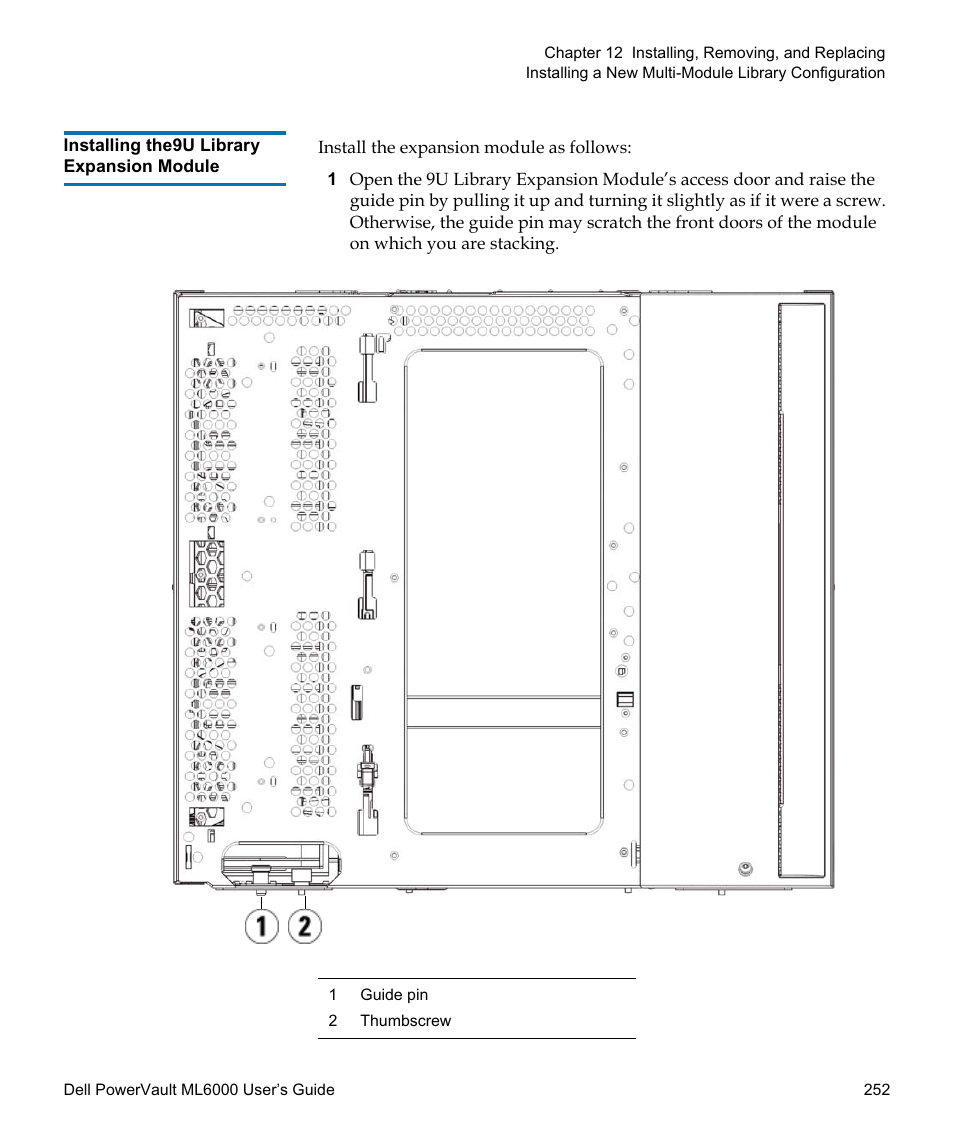 Installing the9u library expansion module | Dell PowerVault ML6000 User Manual | Page 252 / 438