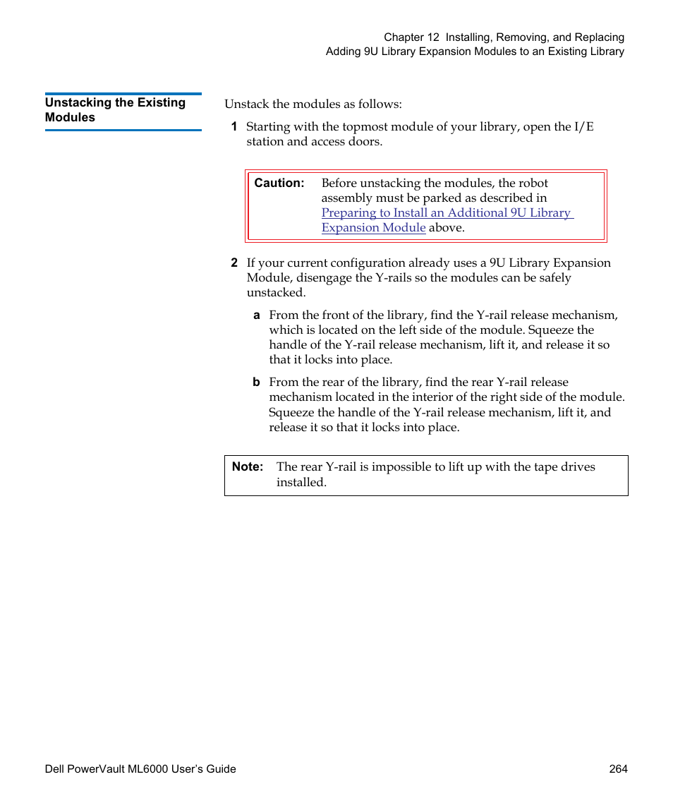 Unstacking the existing modules | Dell PowerVault ML6000 User Manual | Page 264 / 438