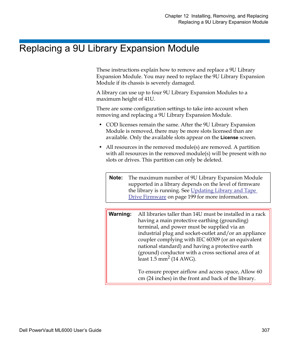 Replacing a 9u library expansion module | Dell PowerVault ML6000 User Manual | Page 307 / 438
